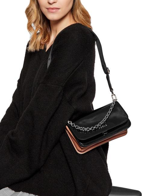 SPLENDIDA MIni bag in leather with shoulder strap black + cognac h - Women’s Bags