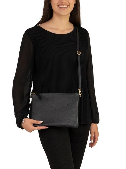 CLAUDIA Dollar leather clutch bag with shoulder strap black - Women’s Bags