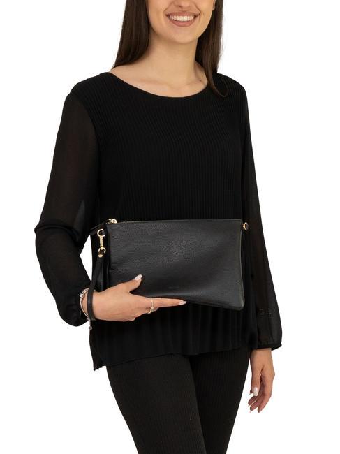 CLAUDIA Dollar leather clutch bag with shoulder strap black - Women’s Bags
