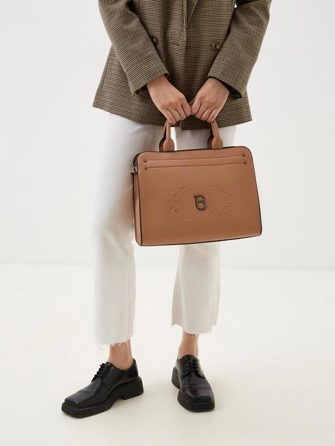 TB LOGO Briefcase bag with shoulder strap BEIGE - Women’s Bags