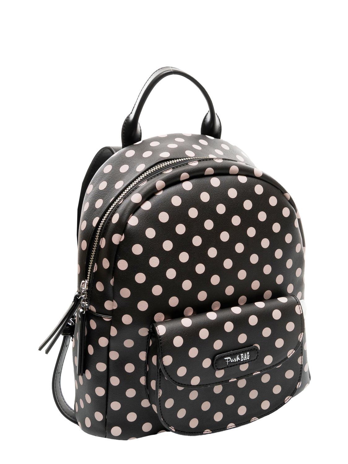 Pash Bag Lady Polka Dot Backpack With Scarf Black Beige Buy At Outlet Prices