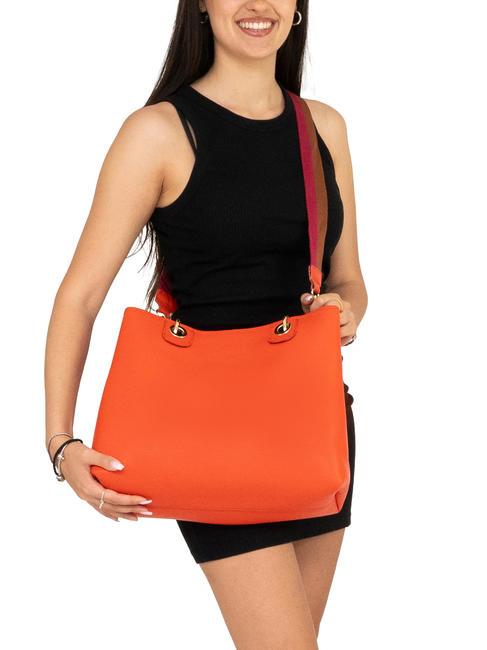 LAURA Leather double shoulder bag and pouch coral - Women’s Bags
