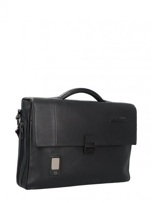 CAMPIONARIO - AKRON  Expandable leather briefcase, 15.6 "PC holder Black - Work Briefcases