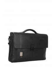 PIQUADRO CAMPIONARIO - AKRON  Expandable leather briefcase, 15.6 "PC holder Black - Work Briefcases - 2
