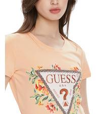 GUESS TRIANGLE FLOWERS Stretch cotton T-shirt peach sky - T-shirt - 3