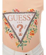GUESS TRIANGLE FLOWERS Stretch cotton T-shirt peach sky - T-shirt - 4