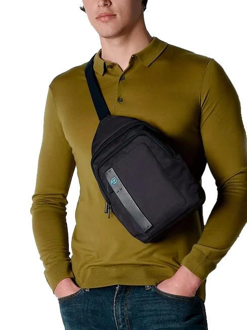 P16 One-shoulder backpack bag black chevron - Laptop backpacks