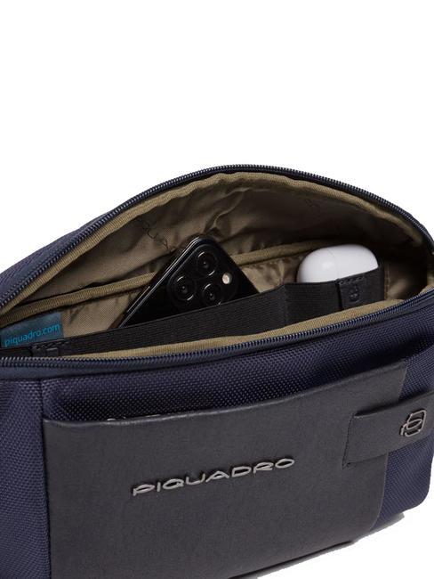 BRIEF 2 Belt bag in leather and fabric blue - Hip pouches