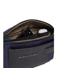 PIQUADRO BRIEF 2 Belt bag in leather and fabric blue - Hip pouches - 3