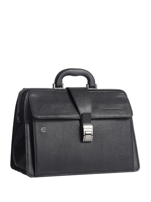 CAMPIONARIO - BLACK SQUARE Doctor Bag in leather, 13" PC holder black - Work Briefcases