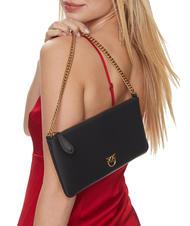 PINKO HORIZONTAL FLAT  Shoulder bag, in leather black-antique gold - Women’s Bags - 5