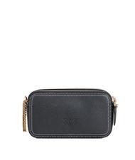PINKO CARRIE Mini shoulder bag, in leather black-antique gold - Women’s Bags - 3