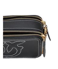 PINKO CARRIE Mini shoulder bag, in leather black-antique gold - Women’s Bags - 4