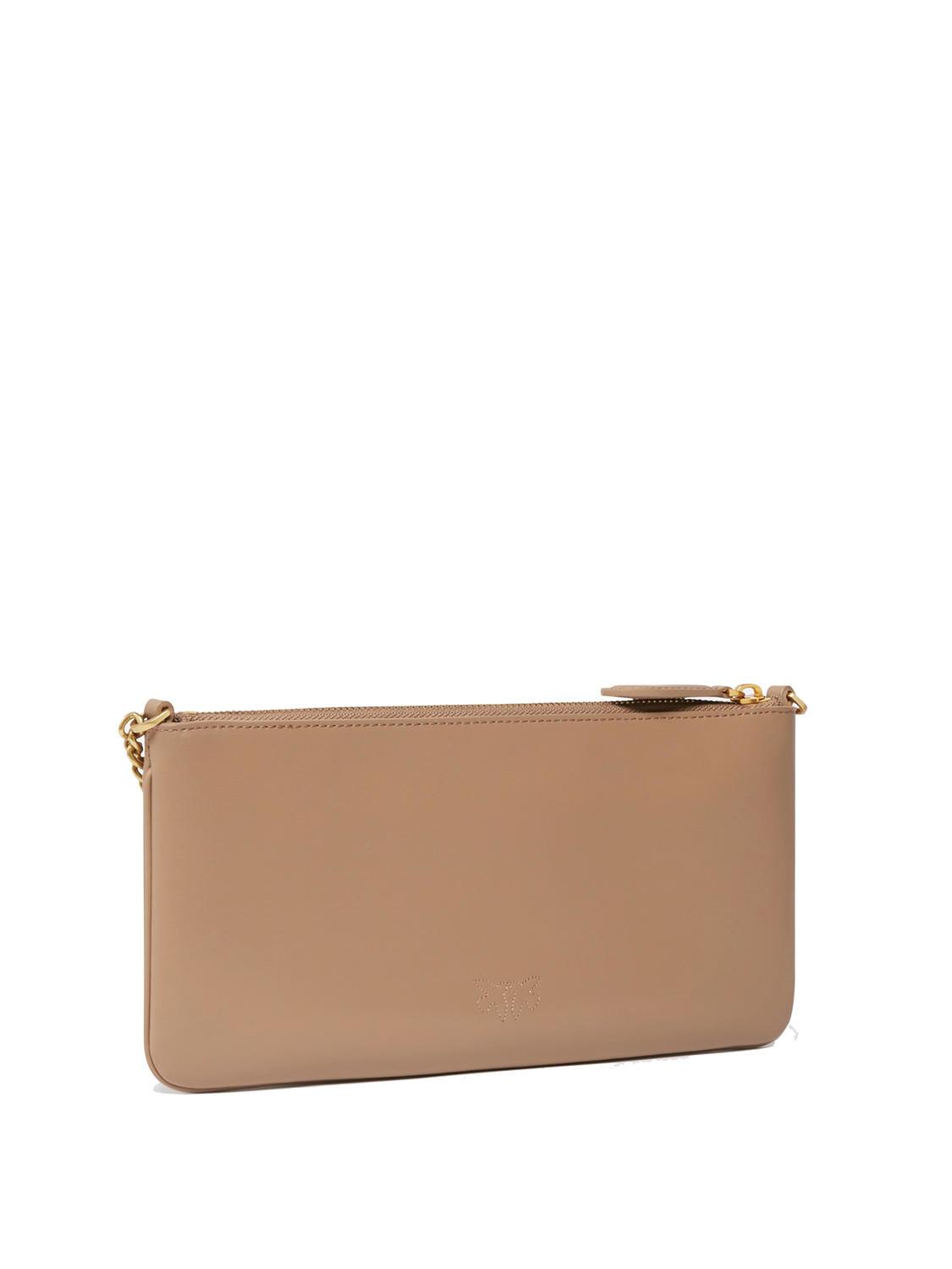 Pinko Flat Classic Clutch Bag With Chain Shoulder Strap Ginger Biscuit Antique Gold Buy At Outlet Prices