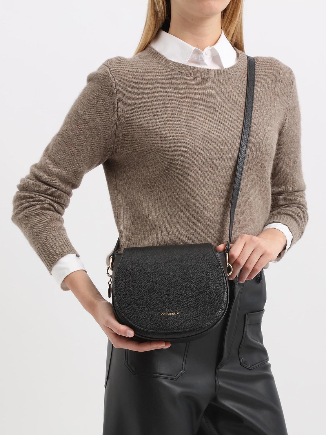 Coccinelle Alpha Mini Shoulder Bag In Leather Black Buy At Outlet Prices