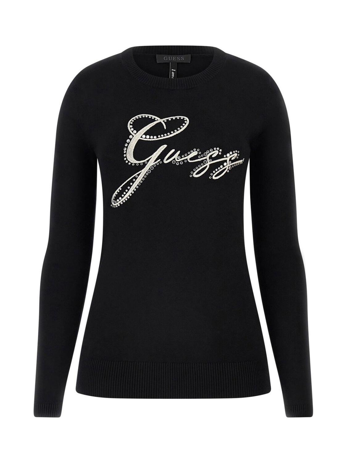 GUESS OLIVE Crewneck sweater with rhinestones