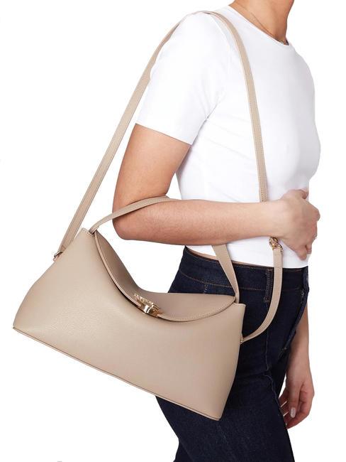 MEGEVE Large leather bag with shoulder strap BEIGE - Women’s Bags