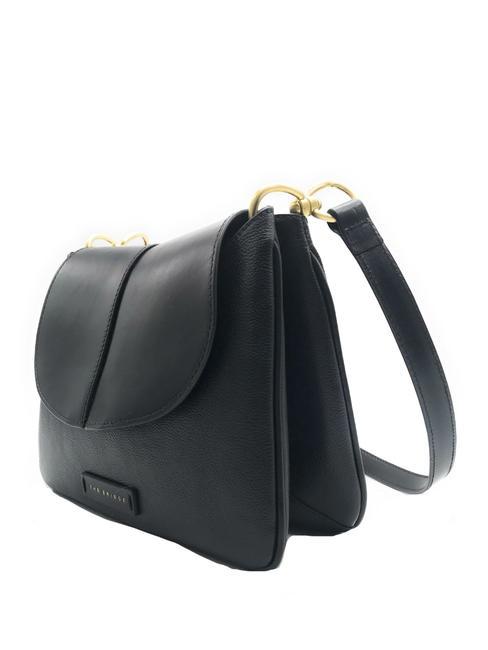 ELISABETTA Leather shoulder bag with flap Black Gold - Women’s Bags