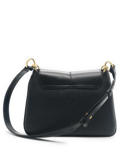 ELISABETTA Leather shoulder bag with flap Black Gold - Women’s Bags