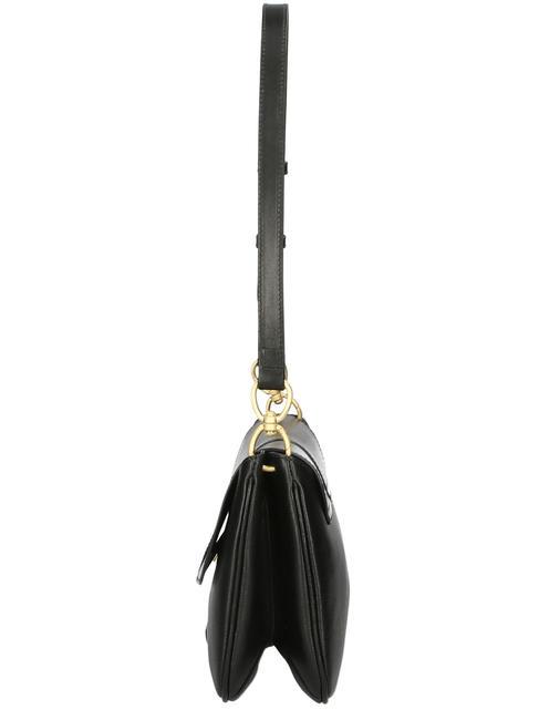 ELISABETTA Leather shoulder bag with flap Black Gold - Women’s Bags