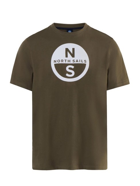 BASIC Cotton T-shirt with logo print dusty olive - T-shirt