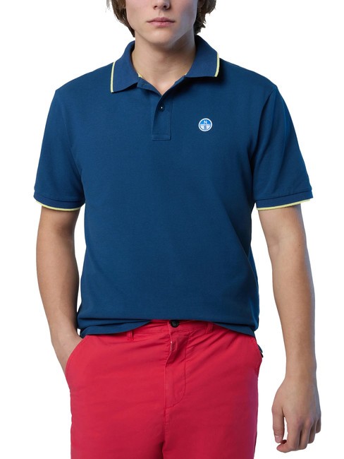 COLLAR STRIPED Short-sleeved cotton polo dark denim - Polo shirt