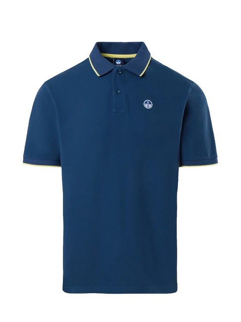 COLLAR STRIPED Short-sleeved cotton polo dark denim - Polo shirt