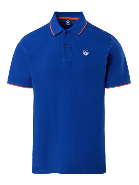 COLLAR STRIPED Short-sleeved cotton polo surf blue - Polo shirt