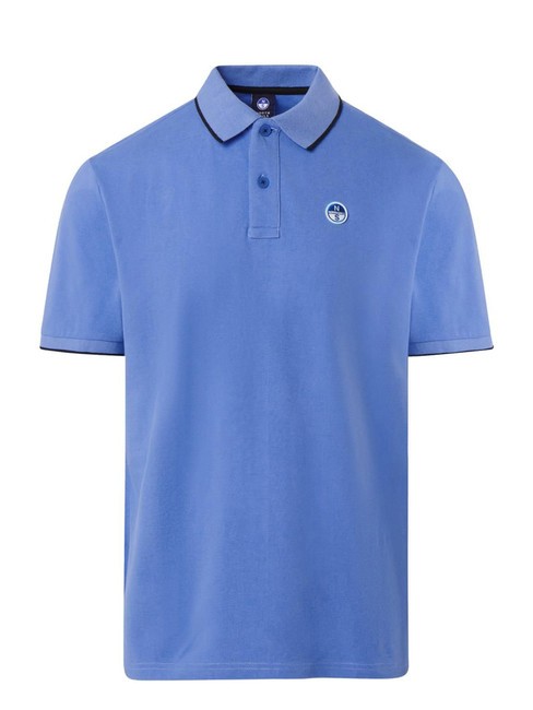 COLLAR STRIPED Short-sleeved cotton polo wedgewood - Polo shirt