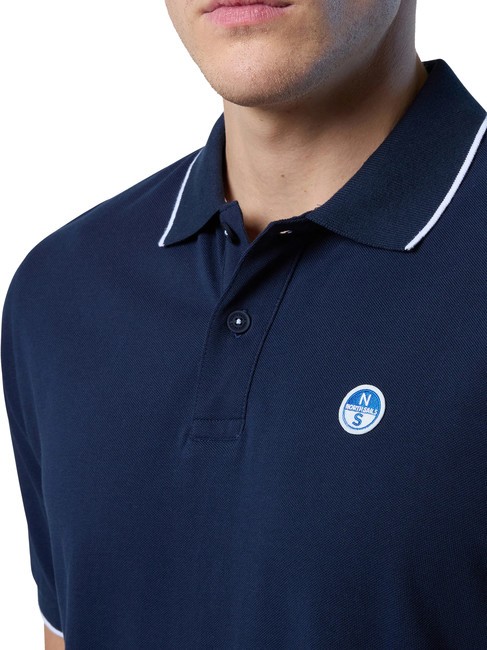 COLLAR STRIPED Short-sleeved cotton polo navy blue - Polo shirt