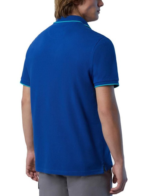 COLLAR STRIPED Short-sleeved cotton polo ocean blue - Polo shirt