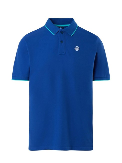 COLLAR STRIPED Short-sleeved cotton polo ocean blue - Polo shirt