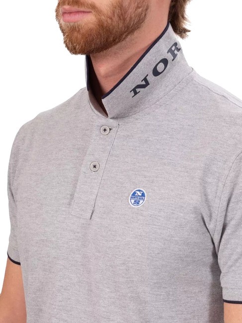 COLLAR STRIPED Short-sleeved cotton polo gray melange - Polo shirt