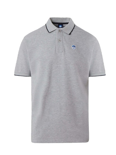 COLLAR STRIPED Short-sleeved cotton polo gray melange - Polo shirt