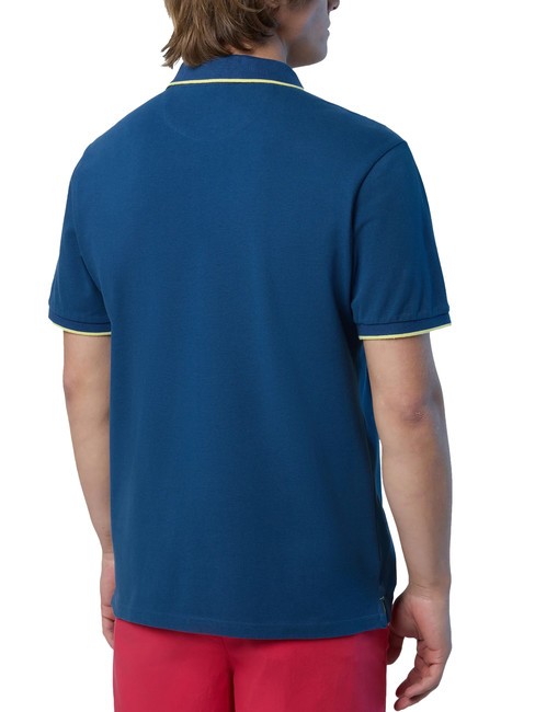 COLLAR STRIPED Short-sleeved cotton polo dark denim - Polo shirt