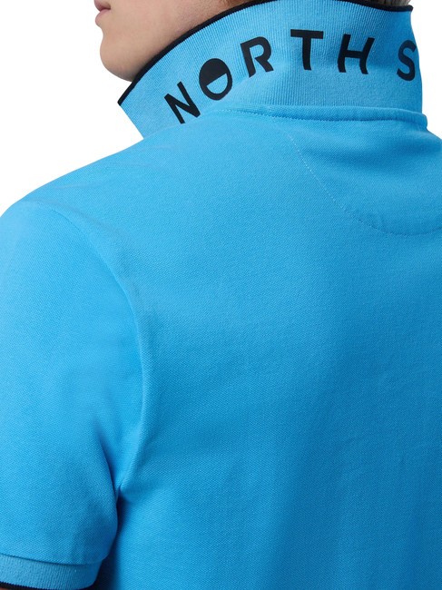 COLLAR STRIPED Short-sleeved cotton polo sky blue - Polo shirt