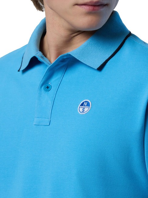 COLLAR STRIPED Short-sleeved cotton polo sky blue - Polo shirt