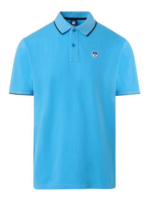 COLLAR STRIPED Short-sleeved cotton polo sky blue - Polo shirt