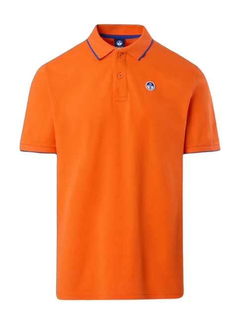 COLLAR STRIPED Short-sleeved cotton polo flame orange - Polo shirt