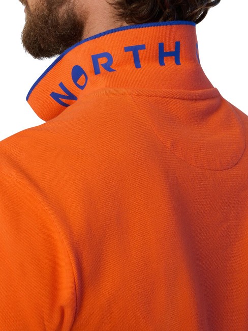 COLLAR STRIPED Short-sleeved cotton polo flame orange - Polo shirt