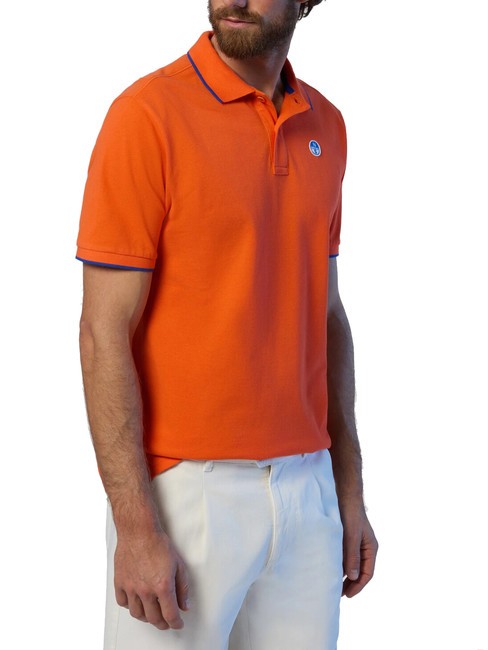 COLLAR STRIPED Short-sleeved cotton polo flame orange - Polo shirt