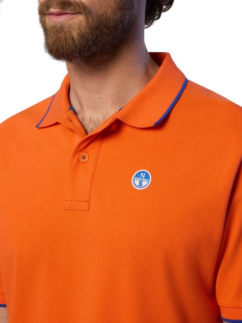 COLLAR STRIPED Short-sleeved cotton polo flame orange - Polo shirt
