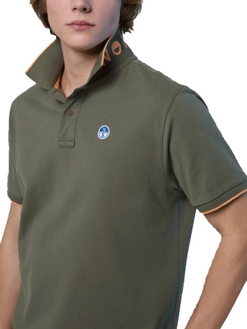COLLAR STRIPED Short-sleeved cotton polo dusty olive - Polo shirt