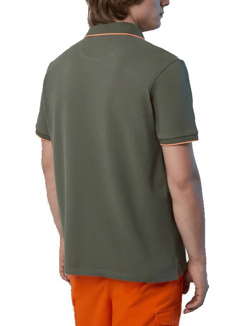 COLLAR STRIPED Short-sleeved cotton polo dusty olive - Polo shirt