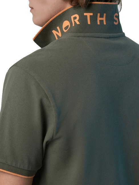 COLLAR STRIPED Short-sleeved cotton polo dusty olive - Polo shirt