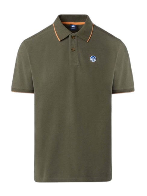 COLLAR STRIPED Short-sleeved cotton polo dusty olive - Polo shirt