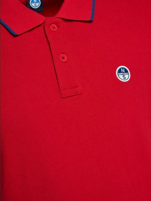 COLLAR STRIPED Short-sleeved cotton polo red - Polo shirt
