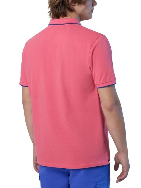 COLLAR STRIPED Short-sleeved cotton polo calypso coral - Polo shirt