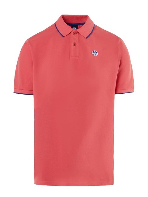 COLLAR STRIPED Short-sleeved cotton polo calypso coral - Polo shirt