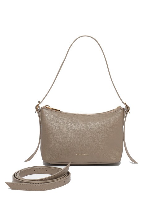CHERRY Small leather shoulder bag warm taupe - Women’s Bags